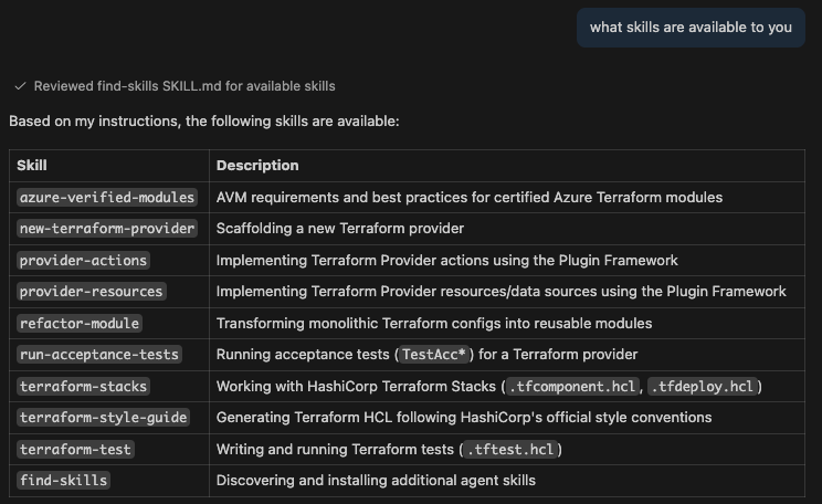 Skills listed by Copilot