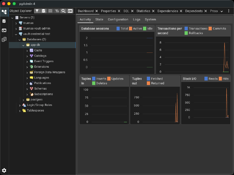 Connected to app-db using the dynamically generated credential