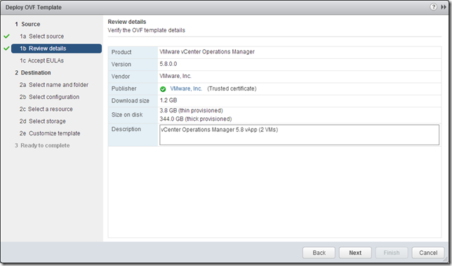 vCOps 5.8 - Deploy OVF - Review details