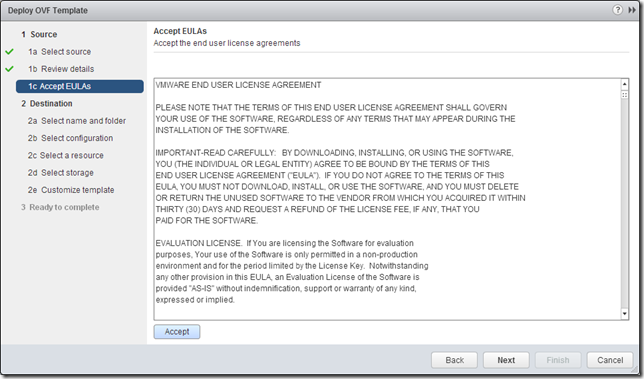 vCOps 5.8 - Deploy OVF - Accept EULA