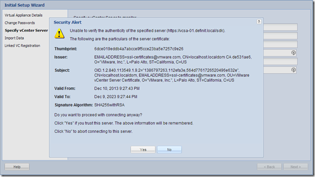 vCOps 5.8 - Initial configuration - Accept certificate
