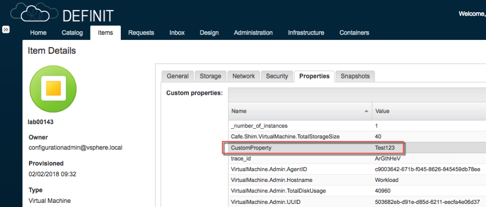 vRA VM Custom Property