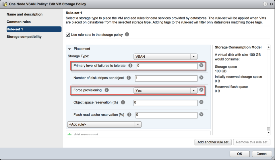 Create vSAN One Node Policy