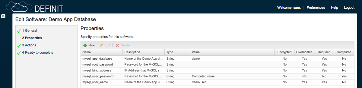 Demo App Database Properties