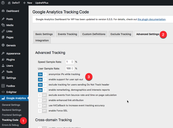 Google Analytics Plugin Settings