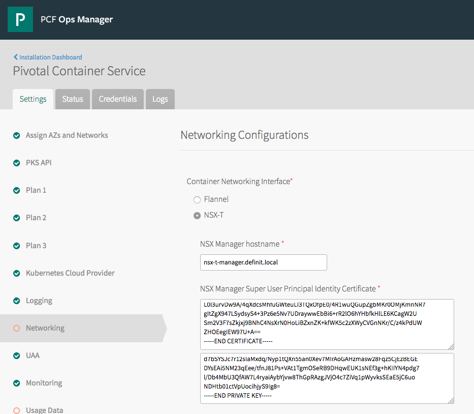 PKS Networking Settings